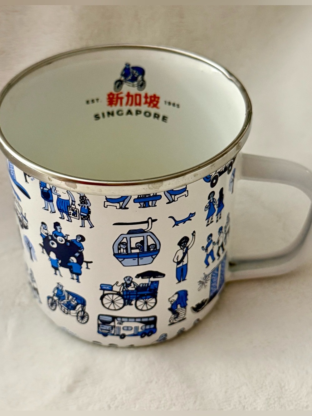 Chalo Metal Enameled Let's Go Coffee Mug Cup Singapore Merlion Statue 14 Oz Rare